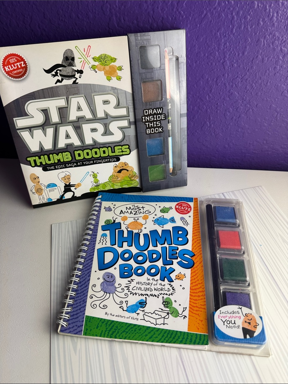 Klutz Thumbprint Book Lot Star Wars and Thumb Doodles Fingerprint Art Homeschool